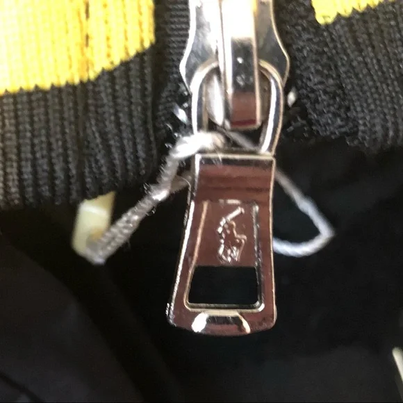 VINTAGE POLO RALPH LAUREN MONOGRAM MEN’S BASEBALL - BOMBER - BLACK AND YELLOW - Picture 5 of 5